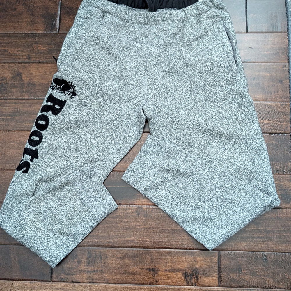 Roots Gray Joggers Soft Fleece Elastic Waistband